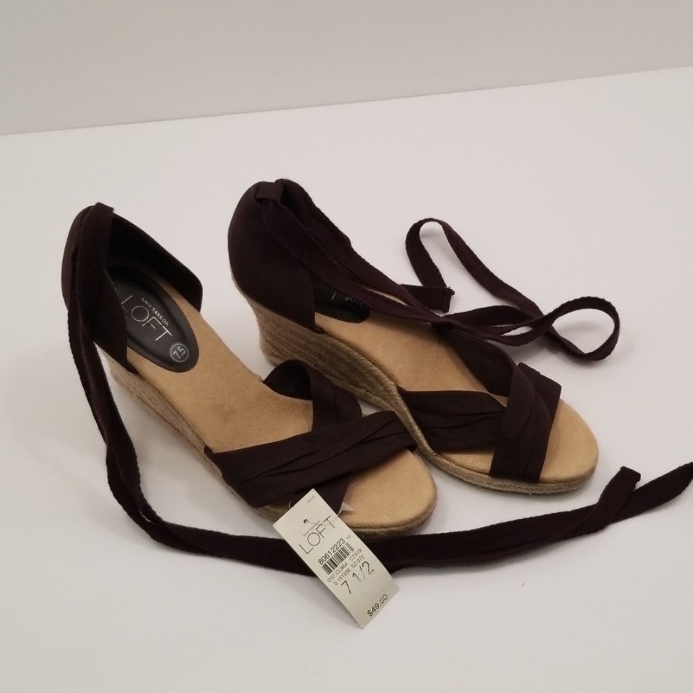 Ann Taylor Loft tie wedge sandals